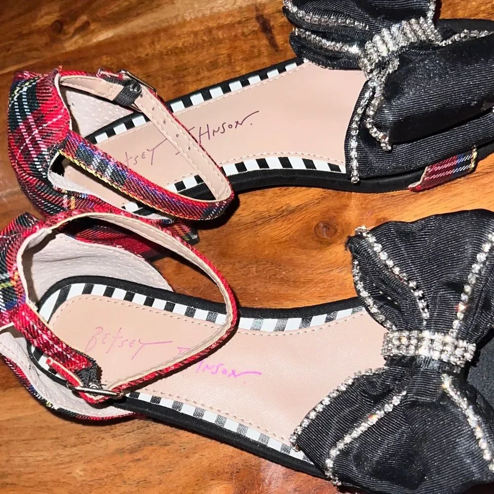 Betsey Johnson Black and Red Sandals with Bow Accents